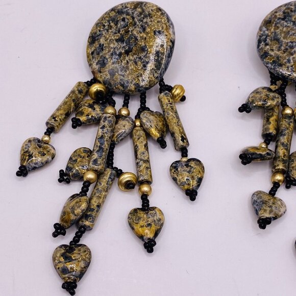 Unbranded Gray Black Speckled Heart Beaded Clip On Earrings - Picture 2 of 8